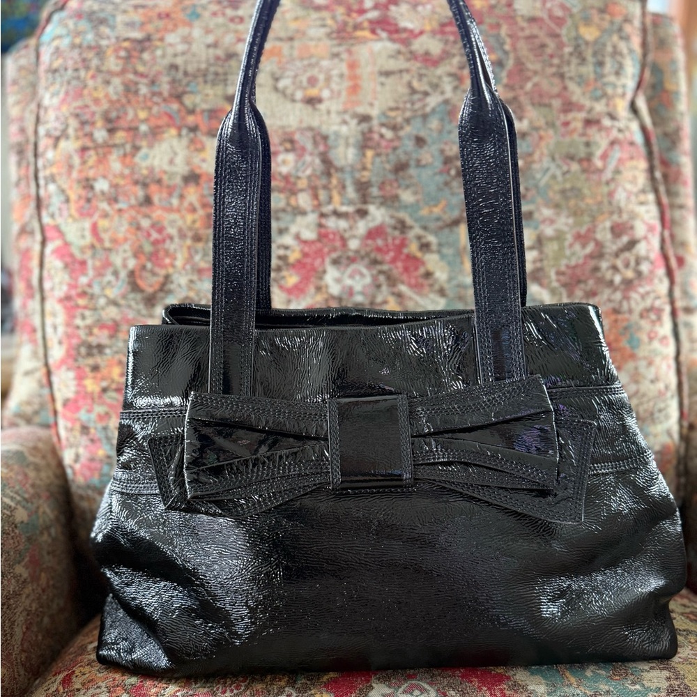 Kate Spade STORYBOOK Claverly MaryAnne Bow Black Patent Leather Bag
